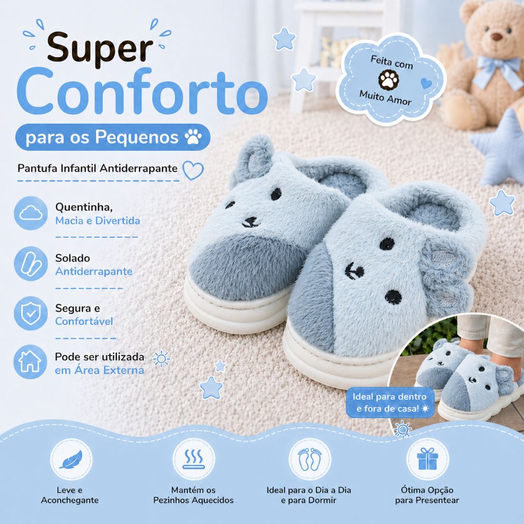 Chinelo Pantufa Infantil Coelho Colorida Cinza Inverno Quarto Criança Frio Térmica Antiderrapante Menino Comfort Pelucia - Imagem 2