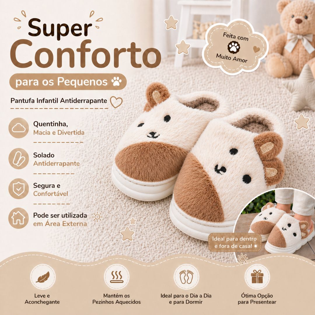 Chinelo Pantufa Infantil Coelho Colorida Marrom Inverno Quarto Criança Frio Térmica Antiderrapante Menino Menina Comfort - Imagem 2