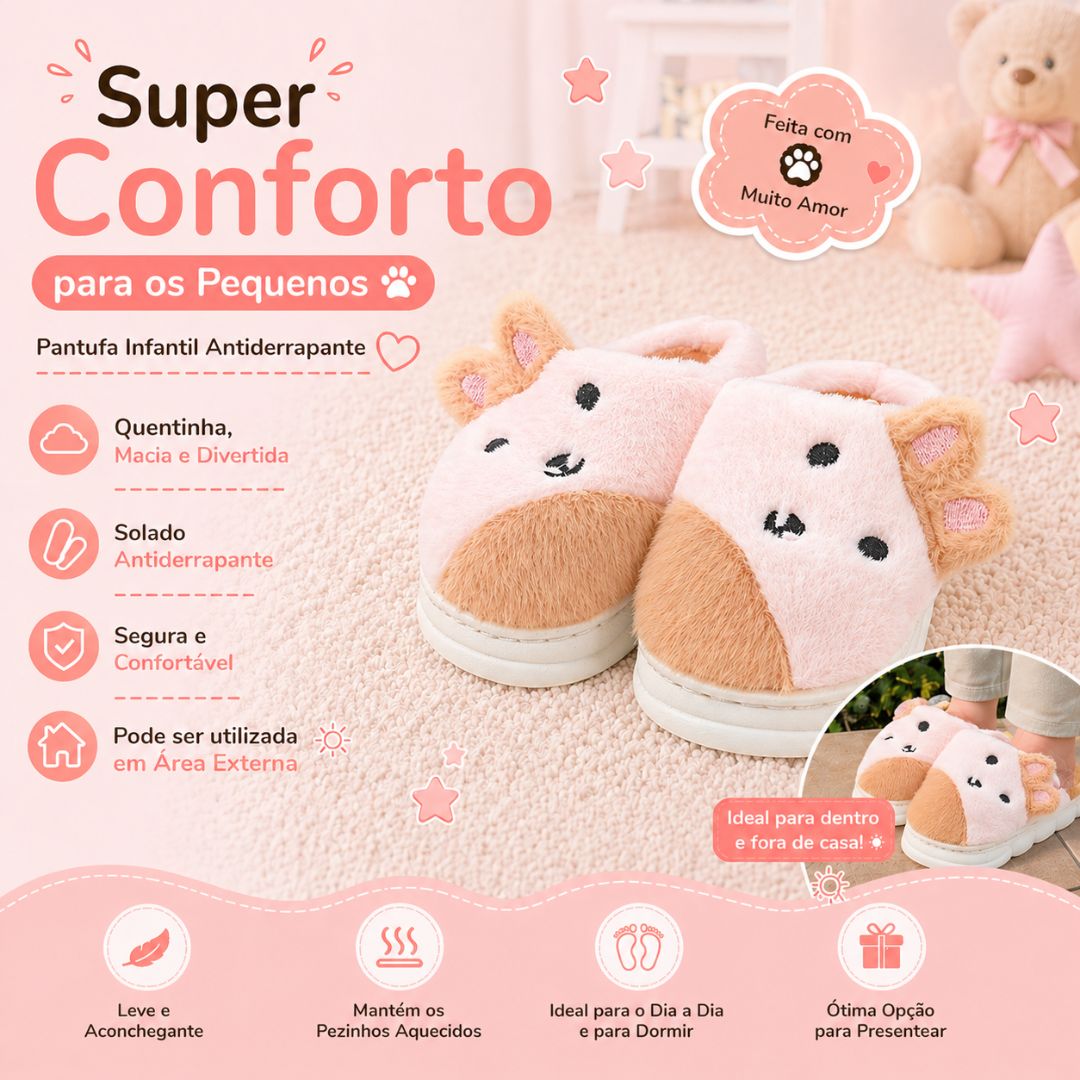 Chinelo Pantufa Infantil Coelho Colorida Rosa Inverno Quarto Criança Frio Térmica Antiderrapante Menina Comfort Peluciad - Imagem 2