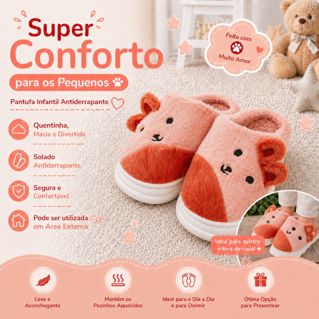 Chinelo Pantufa Infantil Coelho Colorida Salmão Inverno Quarto Criança Frio Térmica Antiderrapante Menina Comfort Peluci - Imagem 2