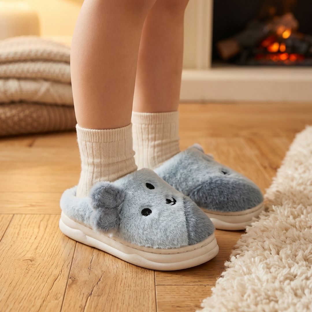 Chinelo Pantufa Infantil Coelho Colorida Cinza Inverno Quarto Criança Frio Térmica Antiderrapante Menino Comfort Pelucia - Imagem 4
