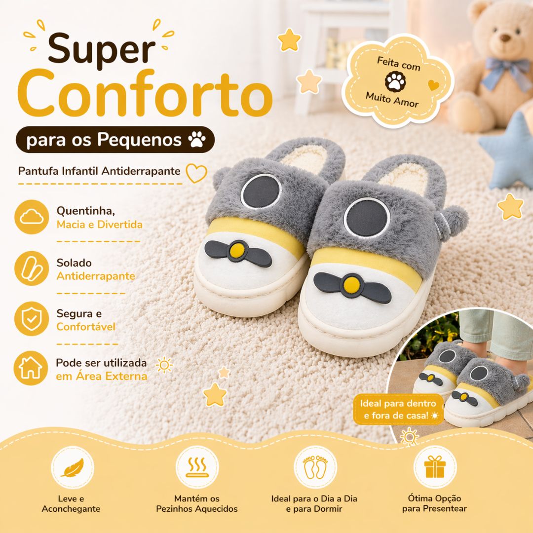 Chinelo Pantufa Infantil Cinza Colorida Inverno Quarto Criança Frio Térmica Antiderrapante Menino Comfort Peluciado Acon - Imagem 2