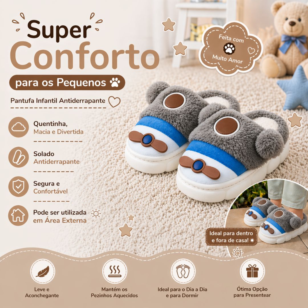 Chinelo Pantufa Marrom Infantil Colorida Inverno Quarto Criança Frio Térmica Antiderrapante Menino Comfort Peluciado Aco - Imagem 2