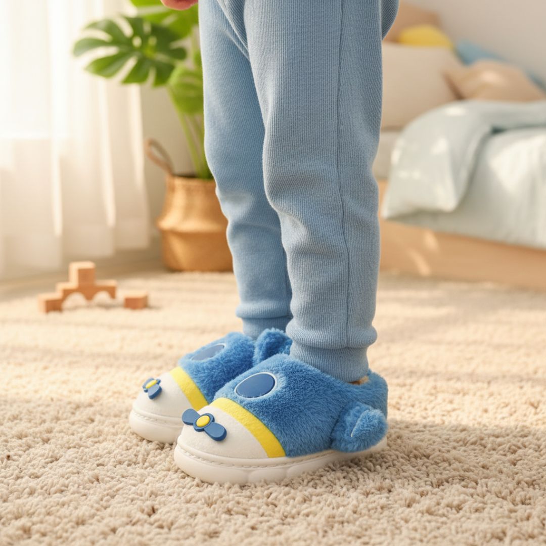 Chinelo Pantufa Infantil Azul Colorida Inverno Quarto Criança Frio Térmica Antiderrapante Menino Comfort Peluciado Aconc - Imagem 3
