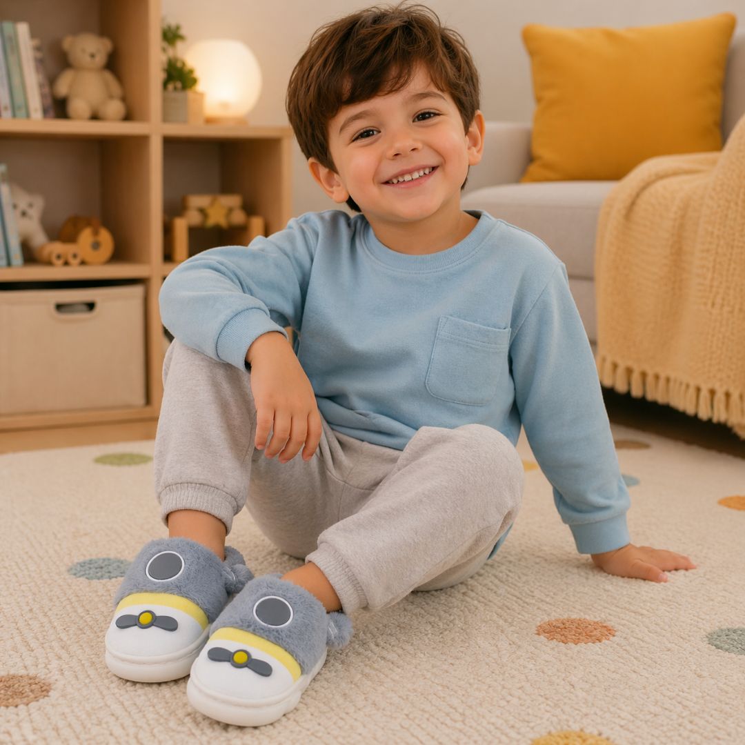 Chinelo Pantufa Infantil Cinza Colorida Inverno Quarto Criança Frio Térmica Antiderrapante Menino Comfort Peluciado Acon - Imagem 4