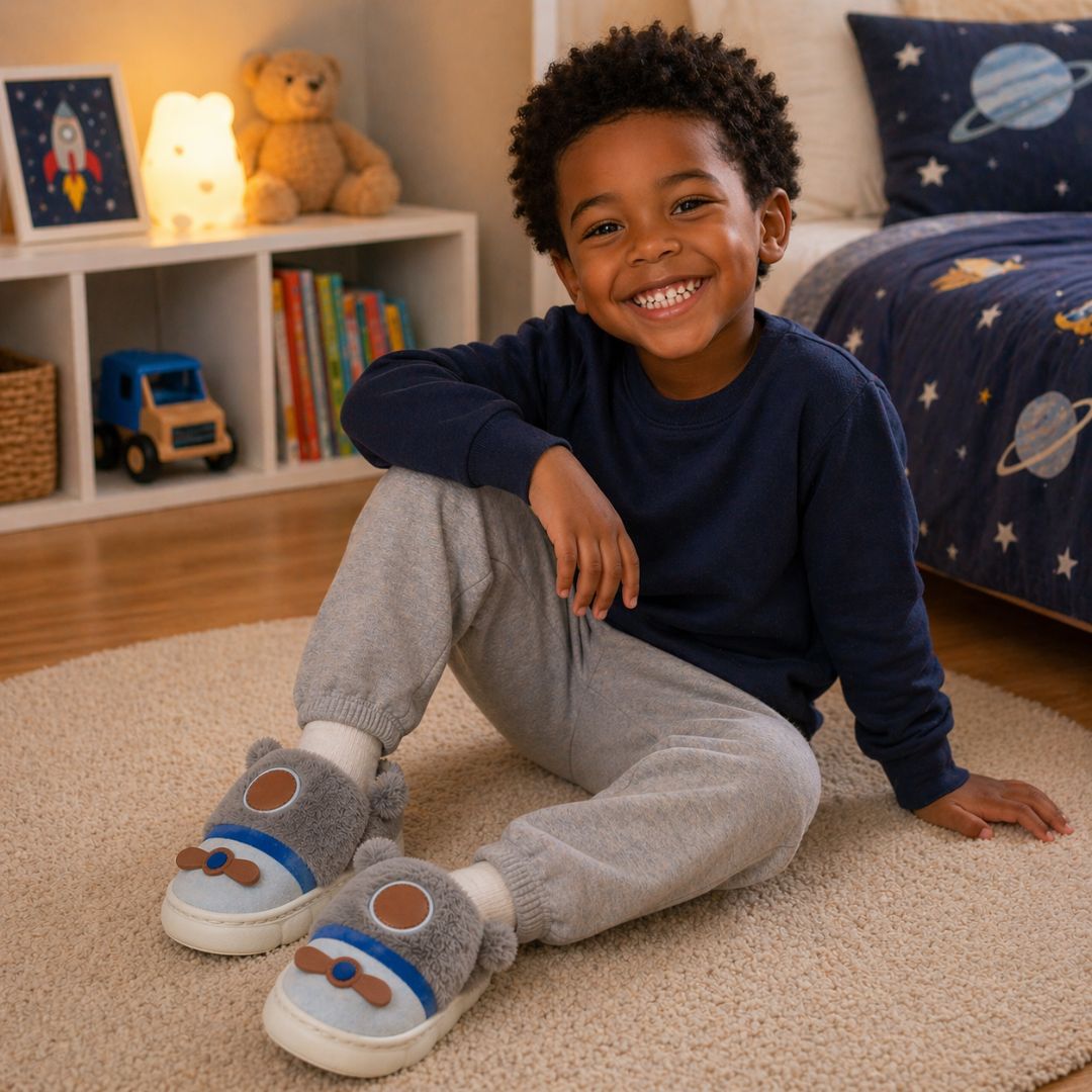 Chinelo Pantufa Marrom Infantil Colorida Inverno Quarto Criança Frio Térmica Antiderrapante Menino Comfort Peluciado Aco - Imagem 4