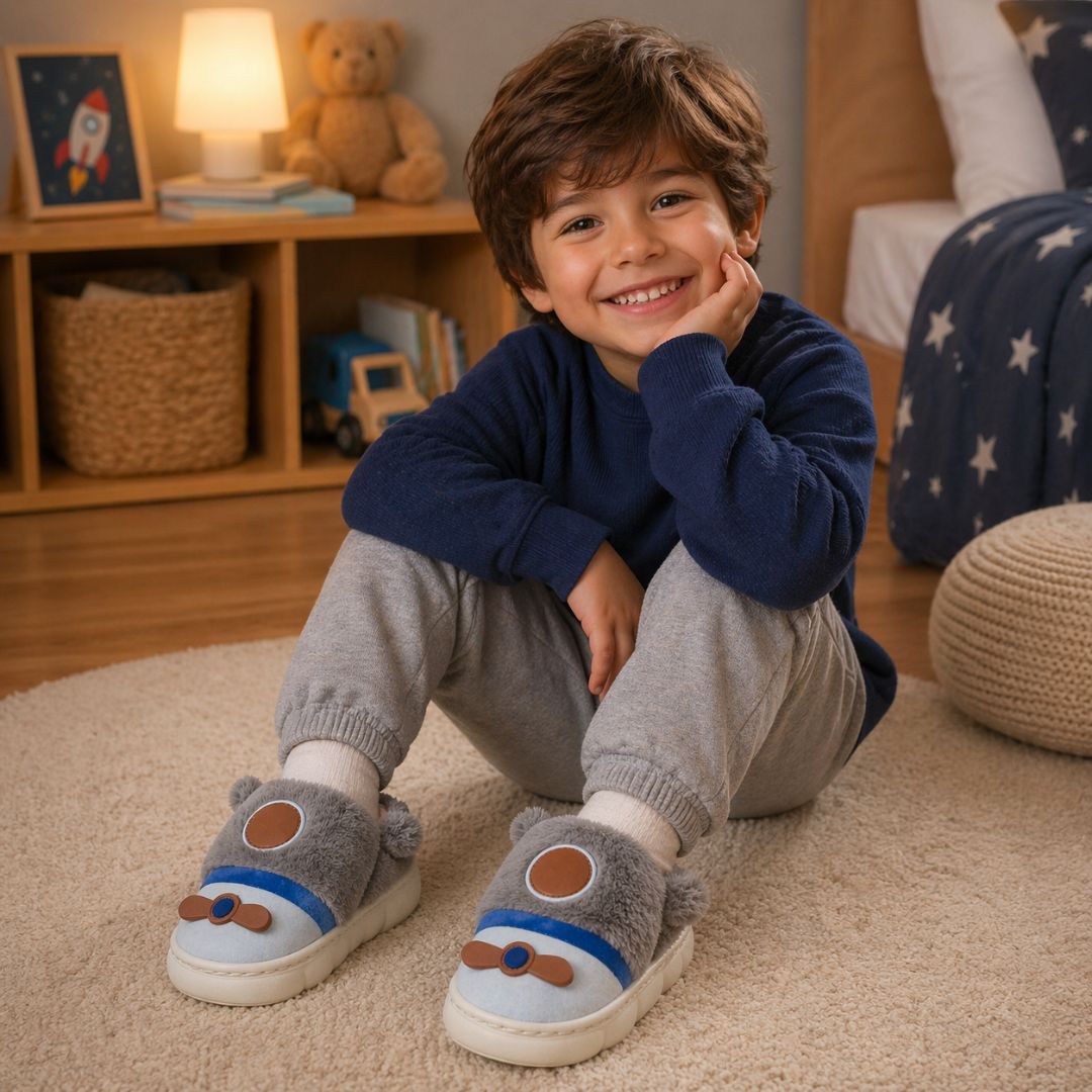Chinelo Pantufa Marrom Infantil Colorida Inverno Quarto Criança Frio Térmica Antiderrapante Menino Comfort Peluciado Aco - Imagem 3