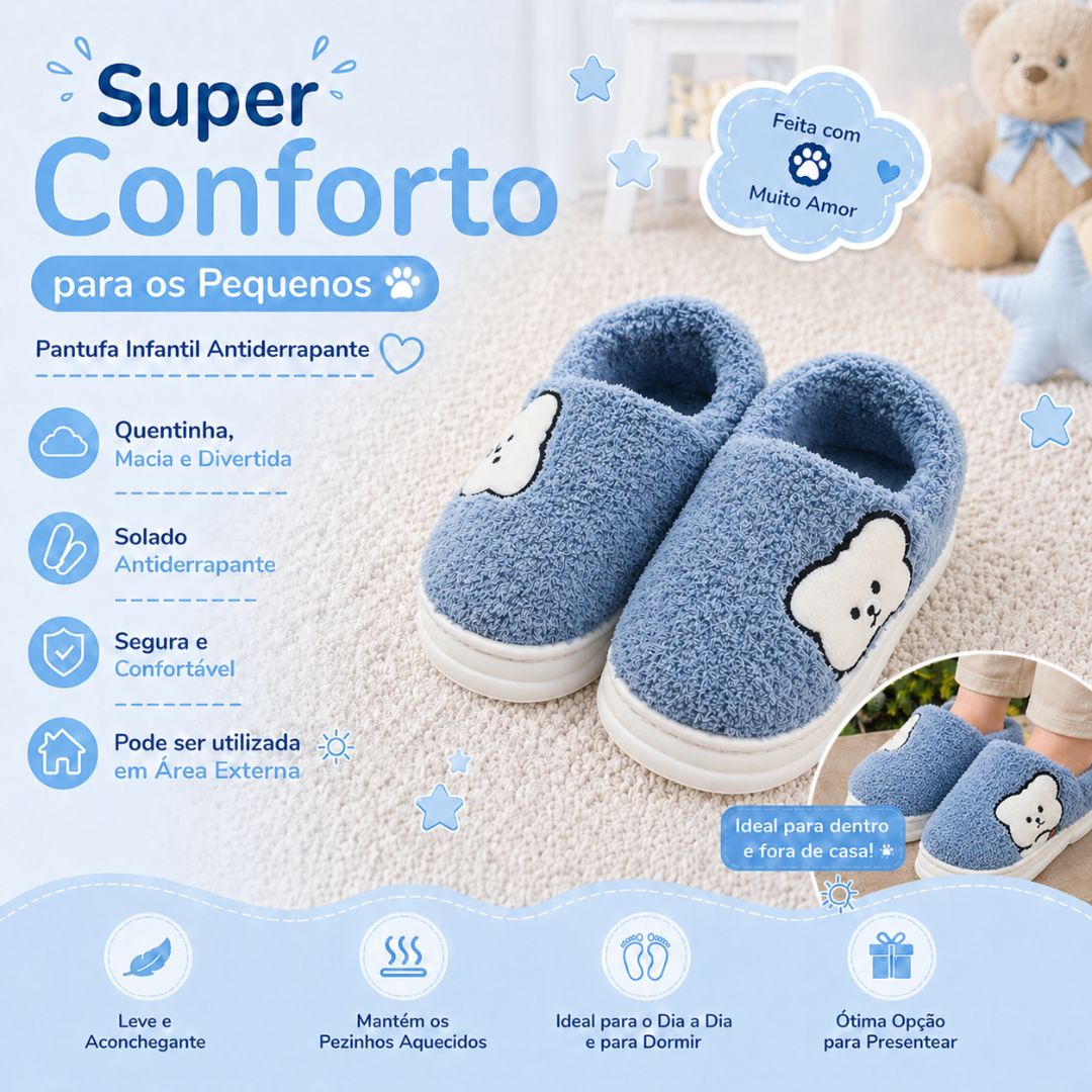 Chinelo Pantufa Infantil Colorida Azul Inverno Quarto Criança Frio Térmica Antiderrapante Menino Comfort Peluciado Aconc - Imagem 2