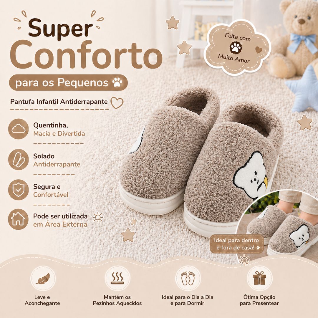 Chinelo Pantufa Infantil Colorida Marrom Inverno Quarto Criança Frio Térmica Antiderrapante Menino Comfort Peluciado Aco - Imagem 2