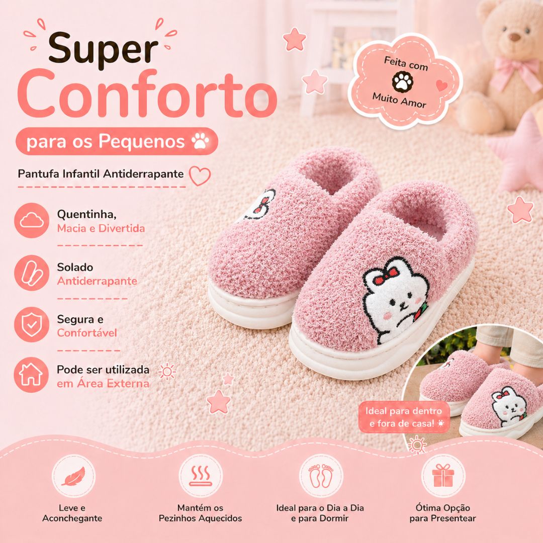 Chinelo Pantufa Infantil Colorida Rosa Inverno Quarto Criança Frio Térmica Antiderrapante Menina Comfort Peluciado Aconc - Imagem 2