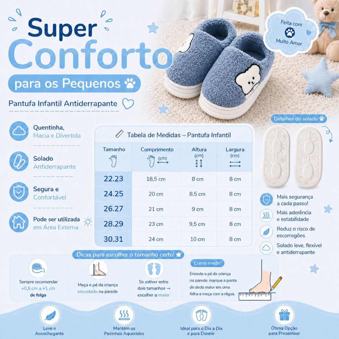 Chinelo Pantufa Infantil Colorida Azul Inverno Quarto Criança Frio Térmica Antiderrapante Menino Comfort Peluciado Aconc - Imagem 5