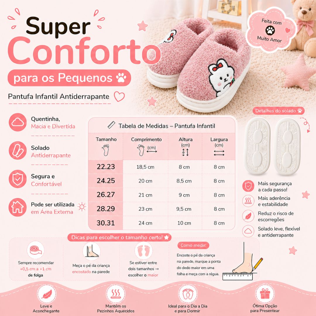 Chinelo Pantufa Infantil Colorida Rosa Inverno Quarto Criança Frio Térmica Antiderrapante Menina Comfort Peluciado Aconc - Imagem 5