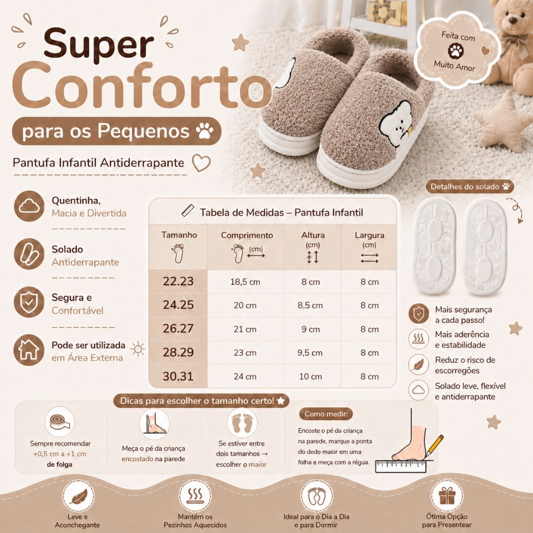 Chinelo Pantufa Infantil Colorida Marrom Inverno Quarto Criança Frio Térmica Antiderrapante Menino Comfort Peluciado Aco - Imagem 5