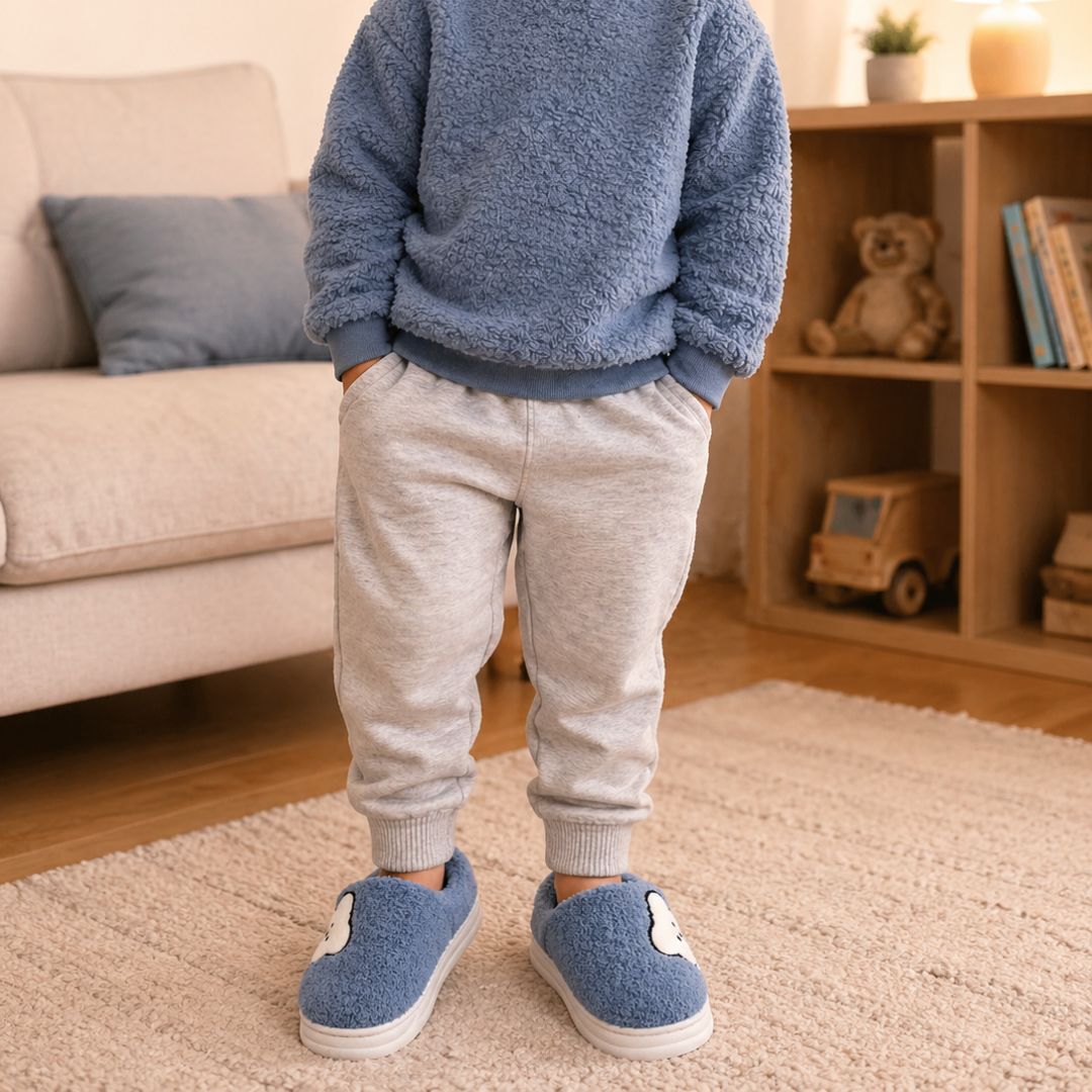 Chinelo Pantufa Infantil Colorida Azul Inverno Quarto Criança Frio Térmica Antiderrapante Menino Comfort Peluciado Aconc - Imagem 3