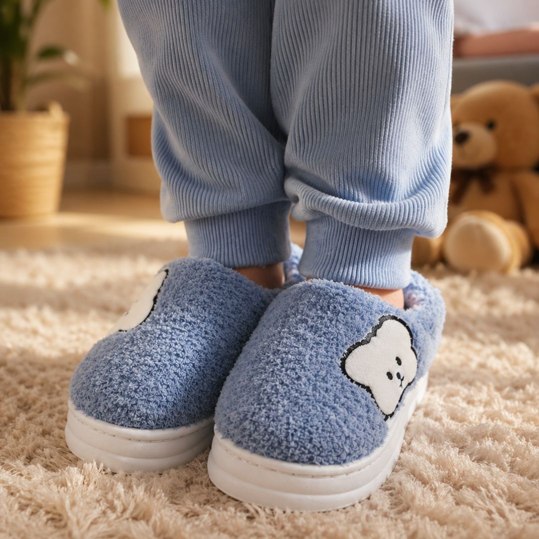 Chinelo Pantufa Infantil Colorida Azul Inverno Quarto Criança Frio Térmica Antiderrapante Menino Comfort Peluciado Aconc - Imagem 4