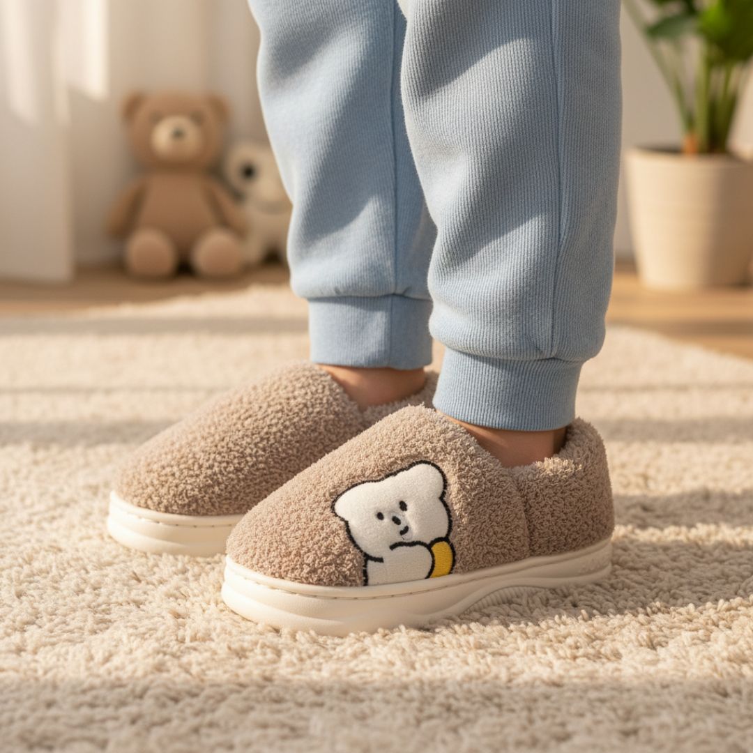 Chinelo Pantufa Infantil Colorida Marrom Inverno Quarto Criança Frio Térmica Antiderrapante Menino Comfort Peluciado Aco - Imagem 3