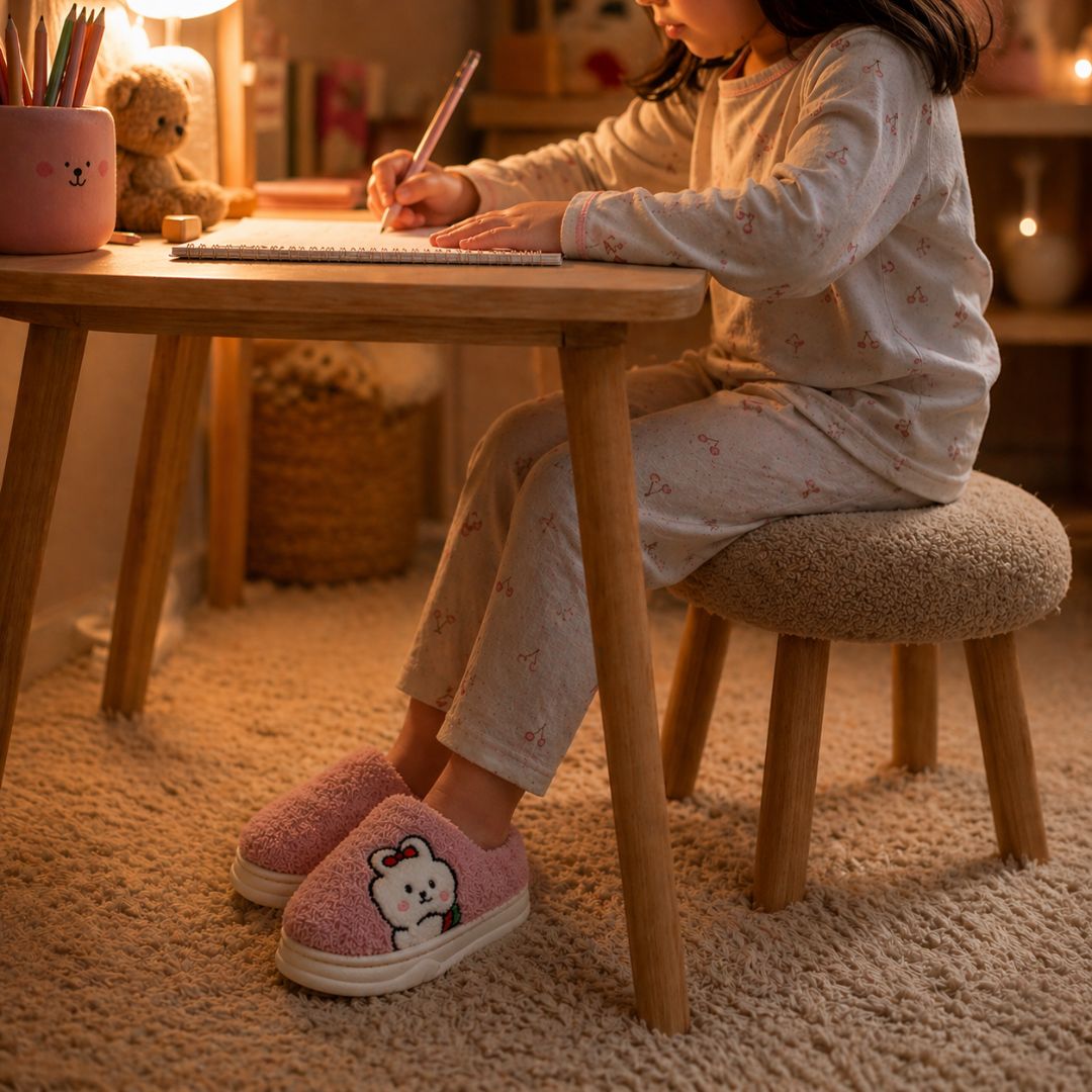 Chinelo Pantufa Infantil Colorida Rosa Inverno Quarto Criança Frio Térmica Antiderrapante Menina Comfort Peluciado Aconc - Imagem 3