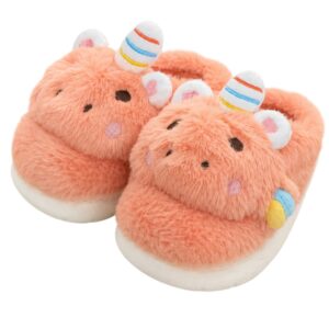 Pantufa Infantil Unicórnio Laranja Inverno Quarto Criança Frio Térmica Antiderrapante Unissex Comfort Peluciado Aconcheg