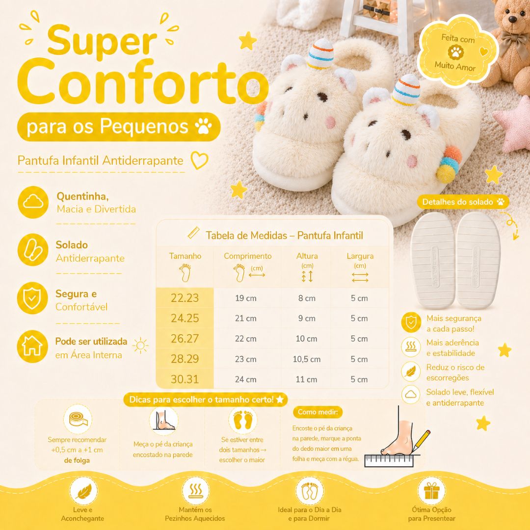Pantufa Infantil Unicórnio Amarelo Inverno Quarto Criança Frio Térmica Antiderrapante Unissex Comfort Peluciado Aconcheg - Imagem 5