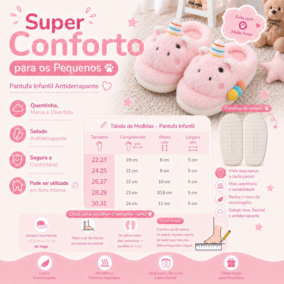Pantufa Infantil Unicórnio Quarto Frio Inverno Antiderrapante Menina Criança Pelucia - Imagem 5