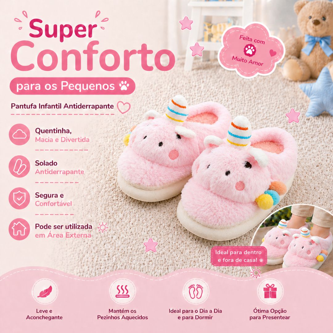 Pantufa Infantil Unicórnio Quarto Frio Inverno Antiderrapante Menina Criança Pelucia - Imagem 2