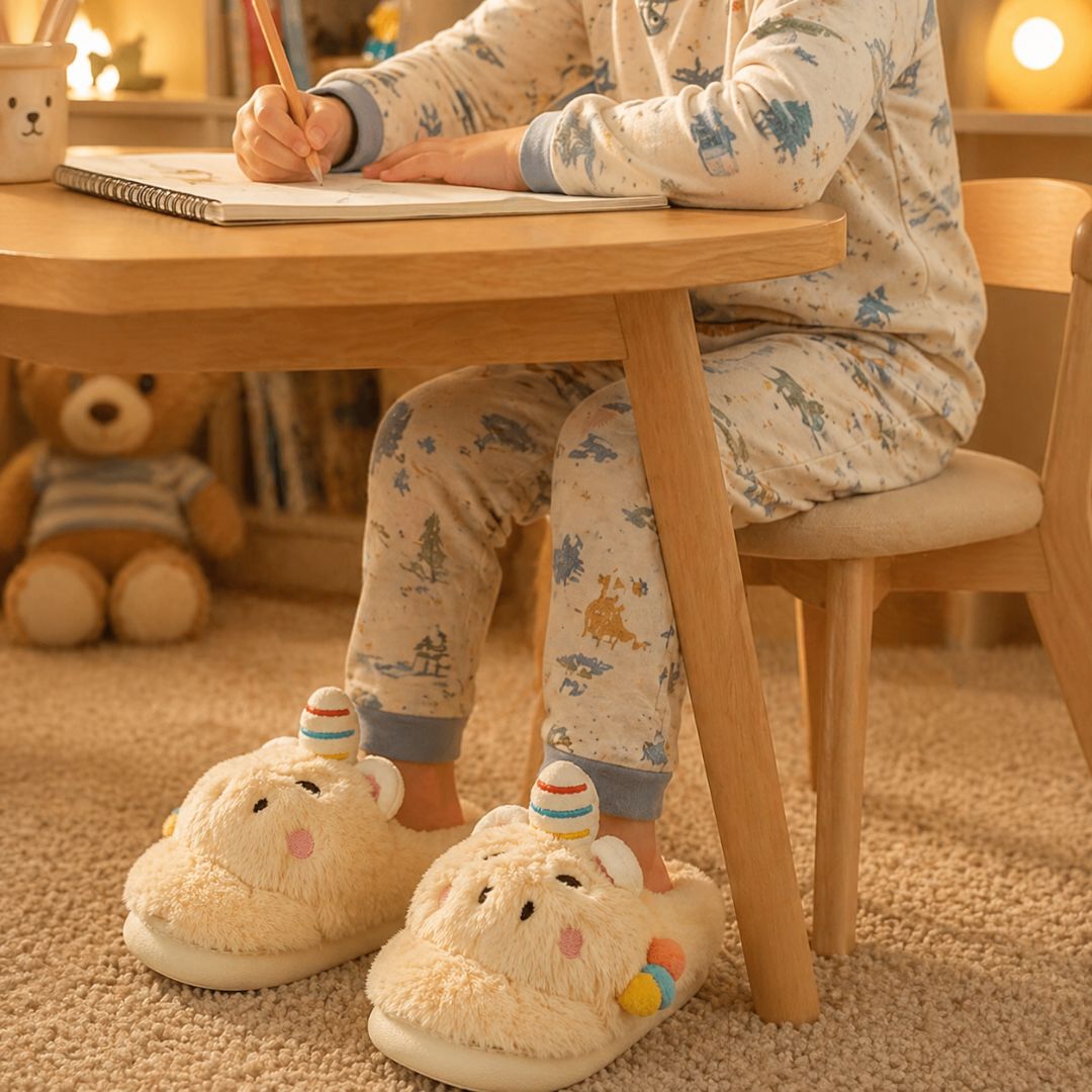 Pantufa Infantil Unicórnio Amarelo Inverno Quarto Criança Frio Térmica Antiderrapante Unissex Comfort Peluciado Aconcheg - Imagem 3