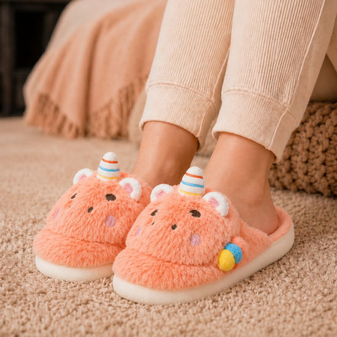 Pantufa Infantil Unicórnio Laranja Inverno Quarto Criança Frio Térmica Antiderrapante Unissex Comfort Peluciado Aconcheg - Imagem 4