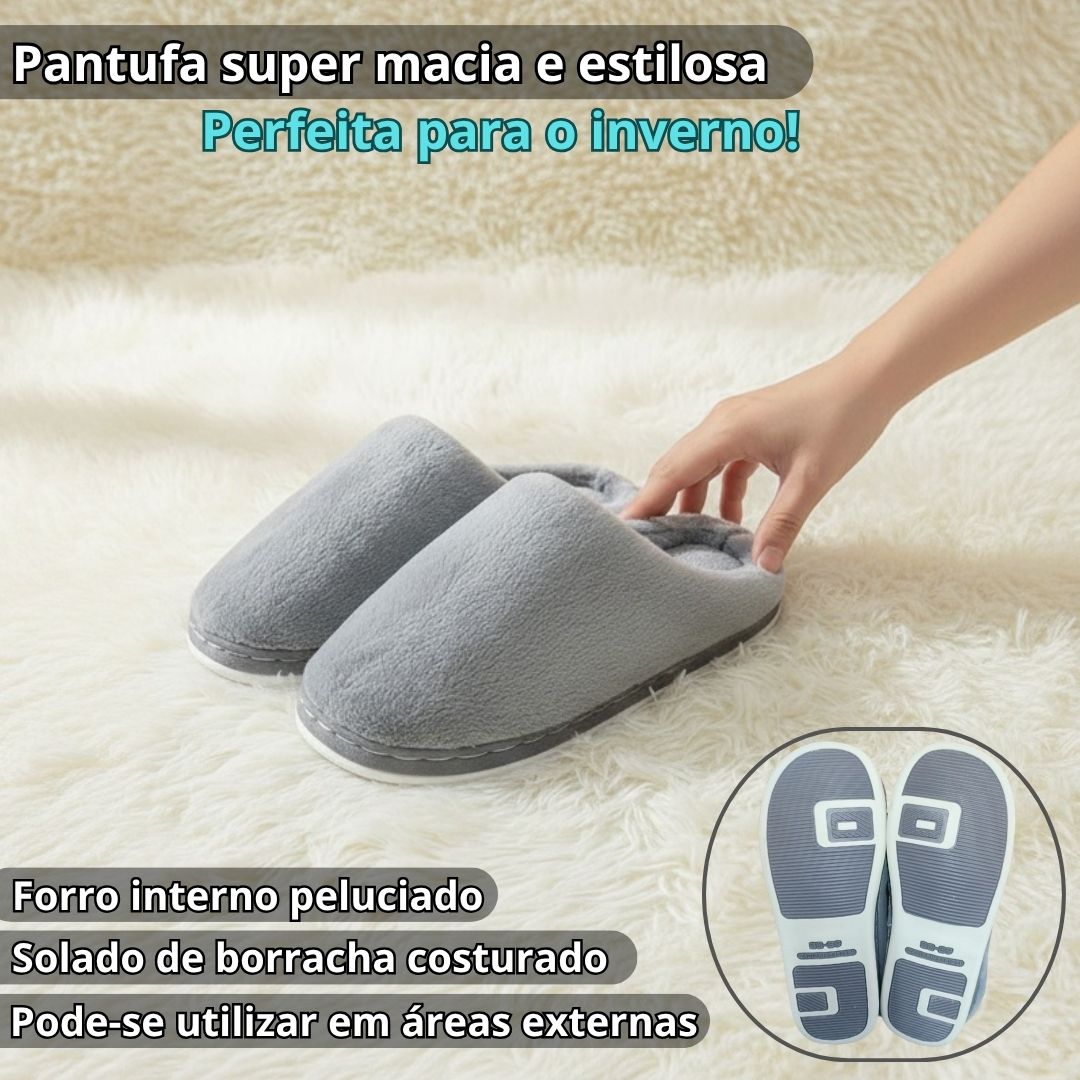 Pantufa Unissex Cinza Adulto Mãe Pai Peluciada Frio Quarto - Imagem 2