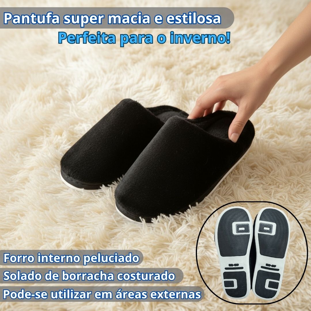 Pantufa Unissex Preta Peluciada Inverno Quarto Mãe Confortável Presente Comfort Antiderrapante Adulta Macia Aconchegante - Imagem 2