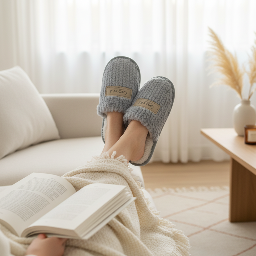 Pantufa Feminina Chinelo Cinza Mãe Frio Inverno Aconchegante - Imagem 3