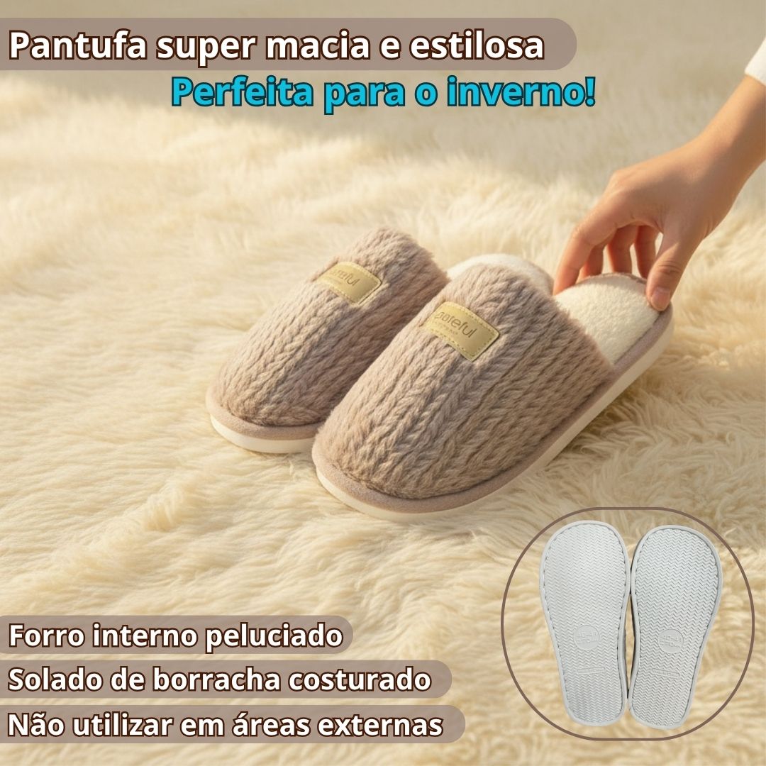 Pantufa Peluciada Chinelo Marrom  Aconchego Frio Quarto Mãe - Imagem 2