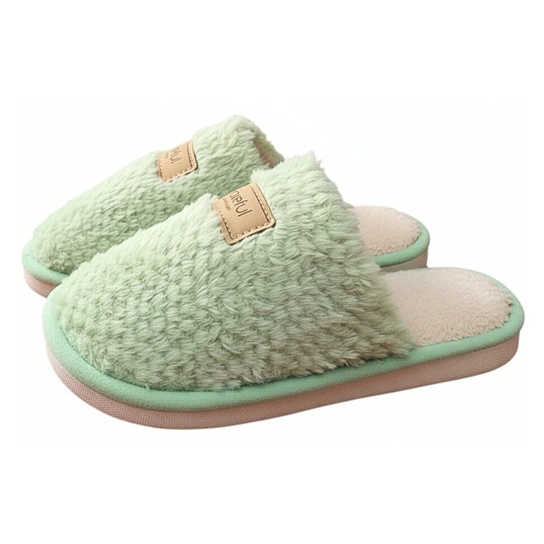 Pantufa Feminina Verde Chinelo Mãe Inverno Pompom Fleece