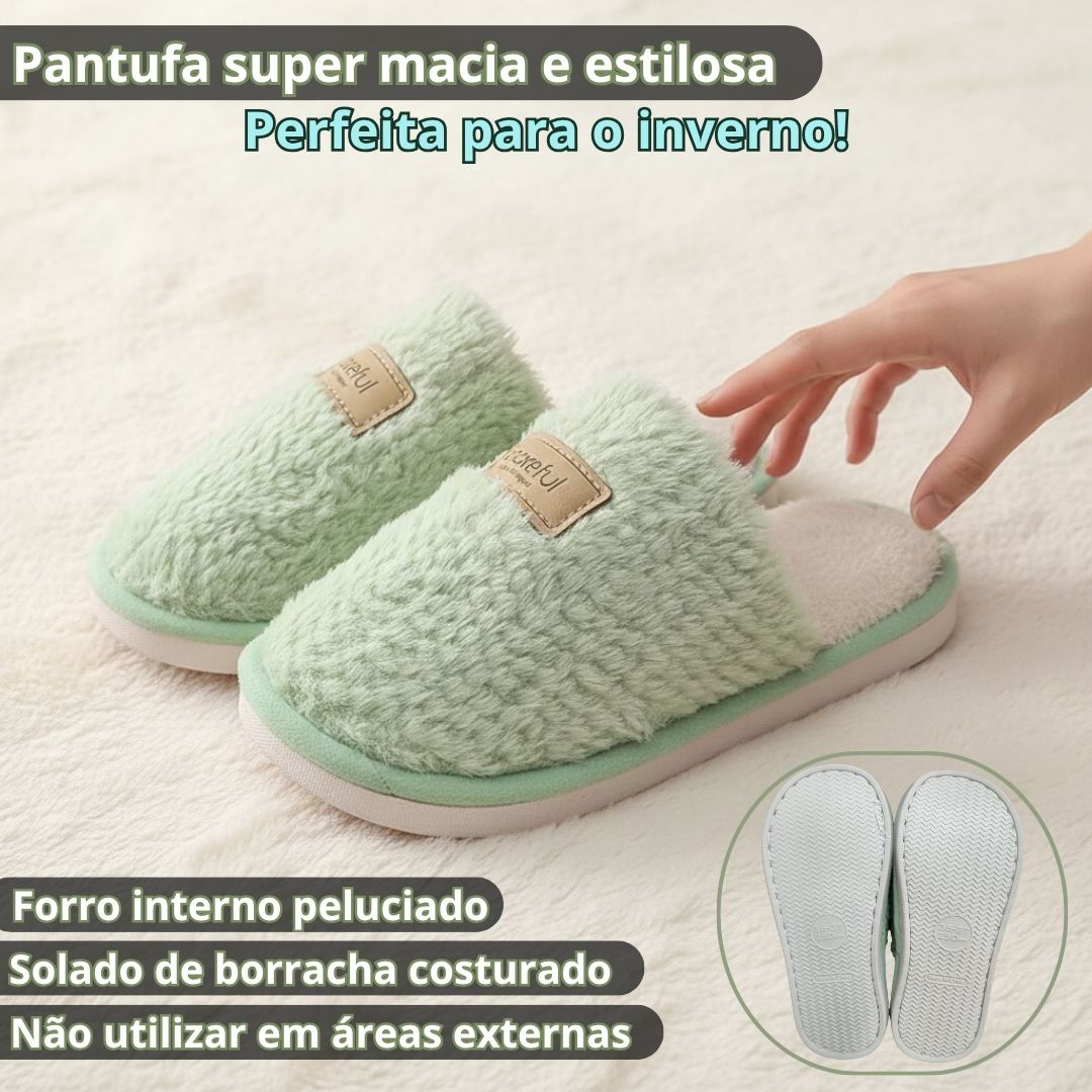 Pantufa Feminina Verde Chinelo Mãe Inverno Pompom Fleece - Imagem 2