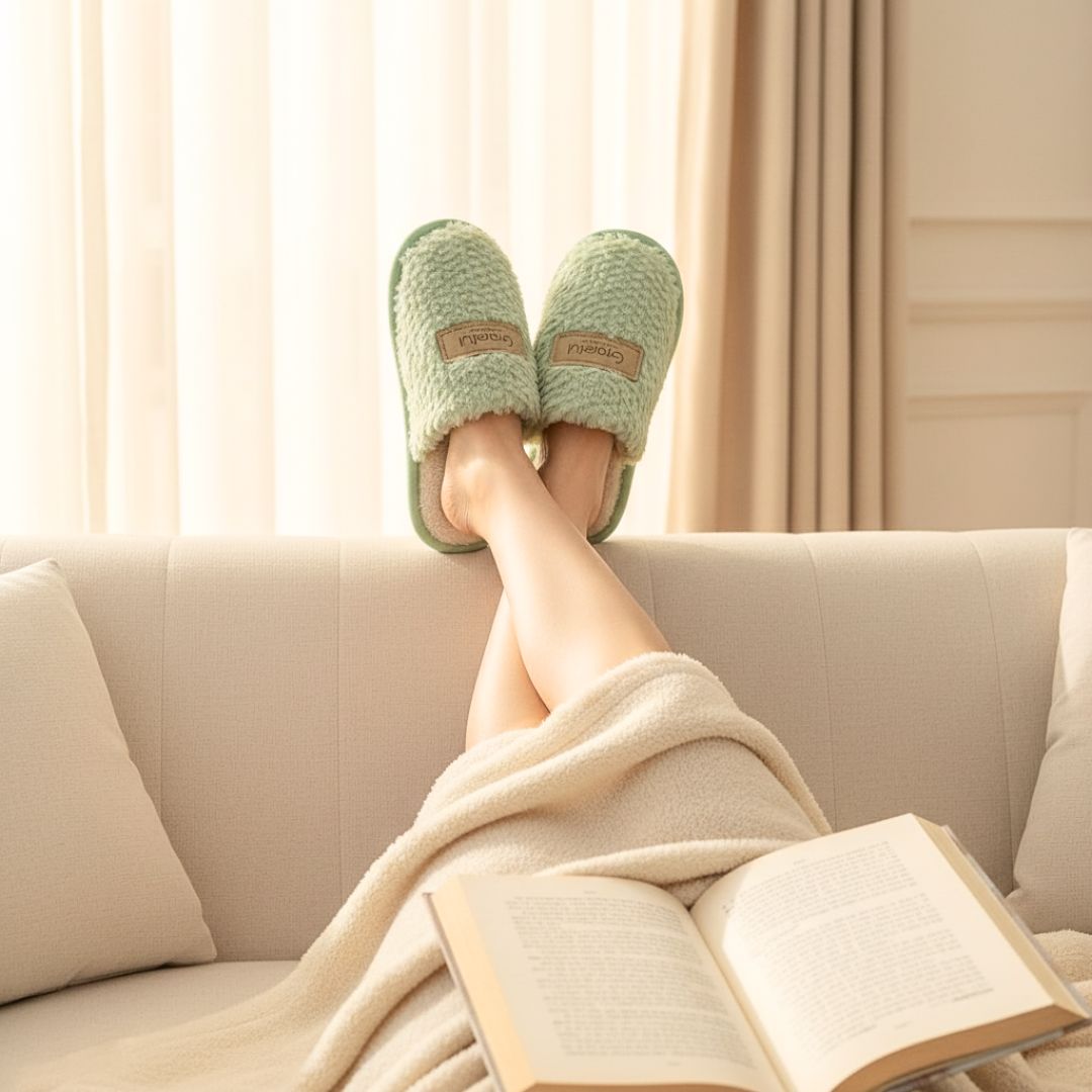 Pantufa Feminina Verde Chinelo Mãe Inverno Pompom Fleece - Imagem 3
