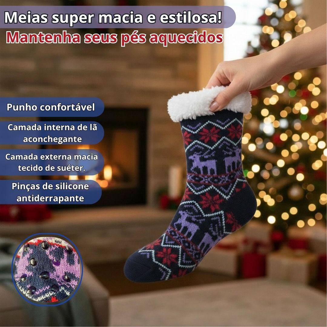 Meia Infantil Térmica Azul Peluciada Quente Forrada Criança Inverno - Imagem 2