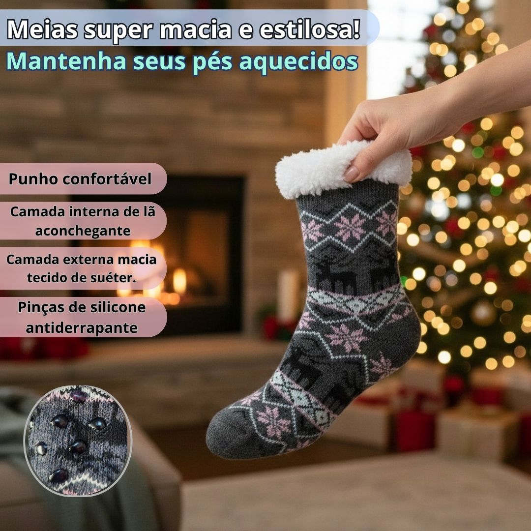 Meia Infantil Térmica Peluciada Quente Forrada Cinza Criança Inverno - Imagem 2