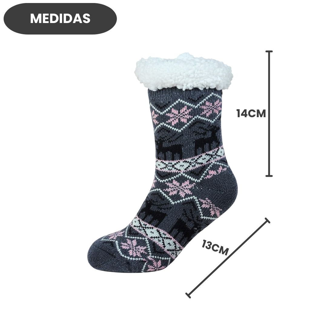 Meia Infantil Térmica Peluciada Quente Forrada Cinza Criança Inverno - Imagem 5
