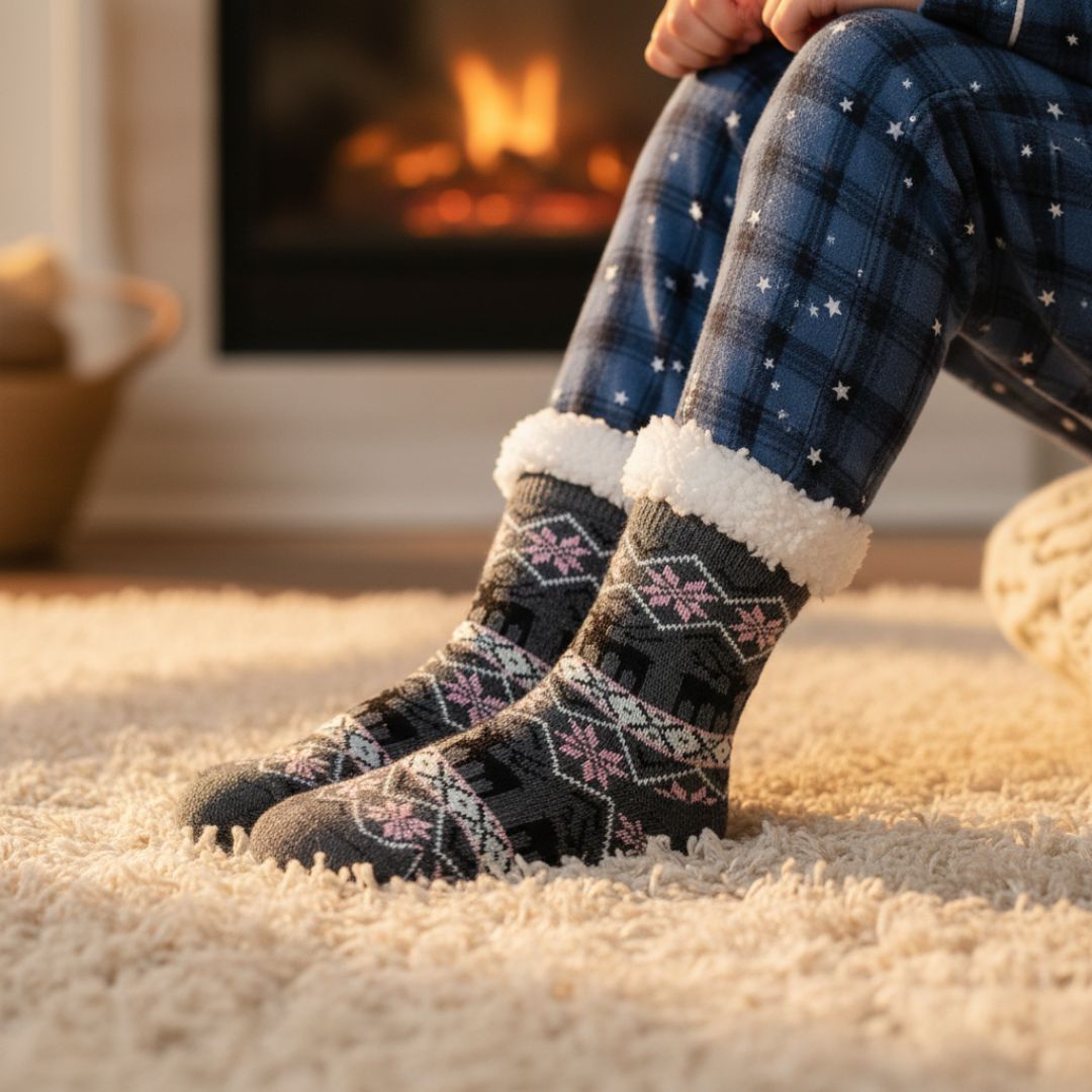 Meia Infantil Térmica Peluciada Quente Forrada Cinza Criança Inverno - Imagem 4