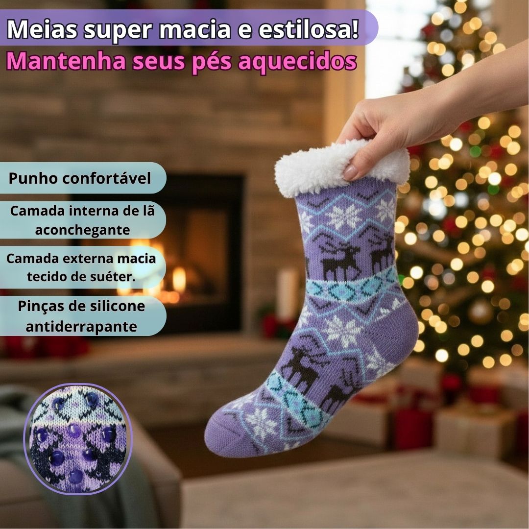 Meia Infantil Térmica Roxa Peluciada Quente Forrada Criança Inverno - Imagem 2