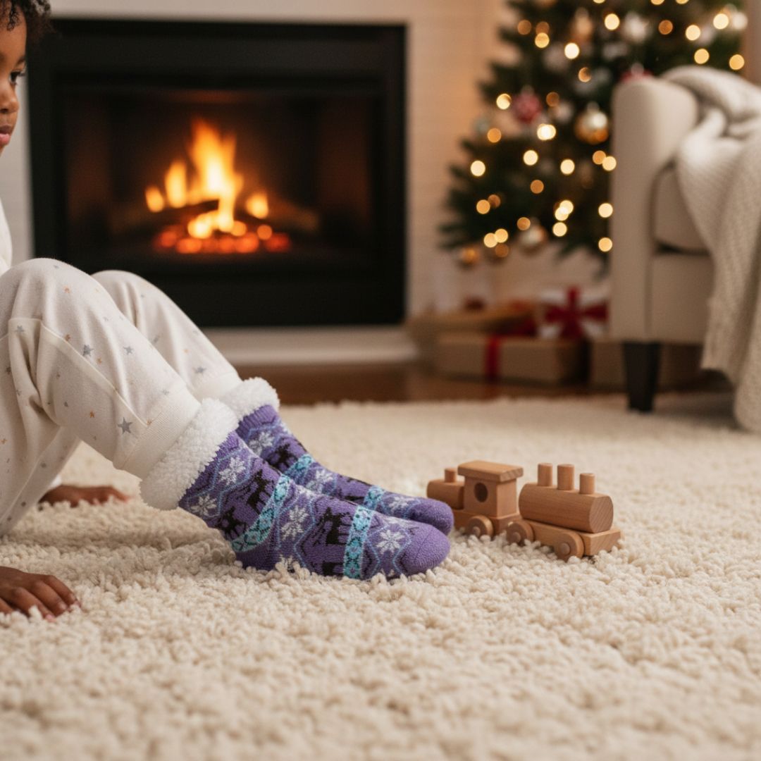 Meia Infantil Térmica Roxa Peluciada Quente Forrada Criança Inverno - Imagem 4