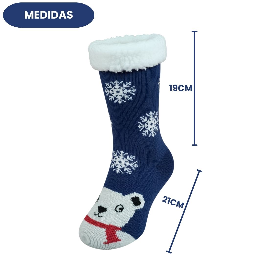 Meia Térmica Adulto Azul Frio Inverno Antiderrapante Peluciada  Urso Neve - Imagem 5