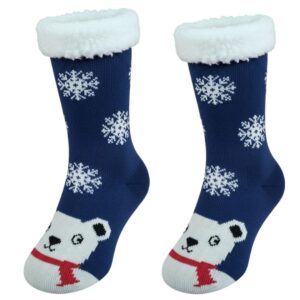 Meia Térmica Adulto Azul Frio Inverno Antiderrapante Peluciada  Urso Neve