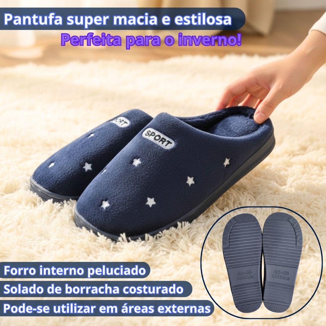 Pantufa Feminina Azul Peluciada Inverno Quarto Mãe Confortável Presente Confort Antiderrapante - Imagem 2