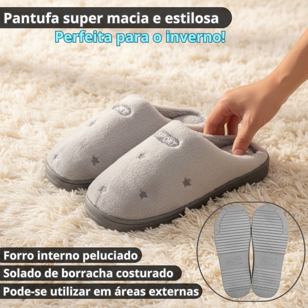 Pantufa Feminina Cinza Peluciada Inverno Quarto Mãe Confortável Presente Confort Antiderrapante - Imagem 2
