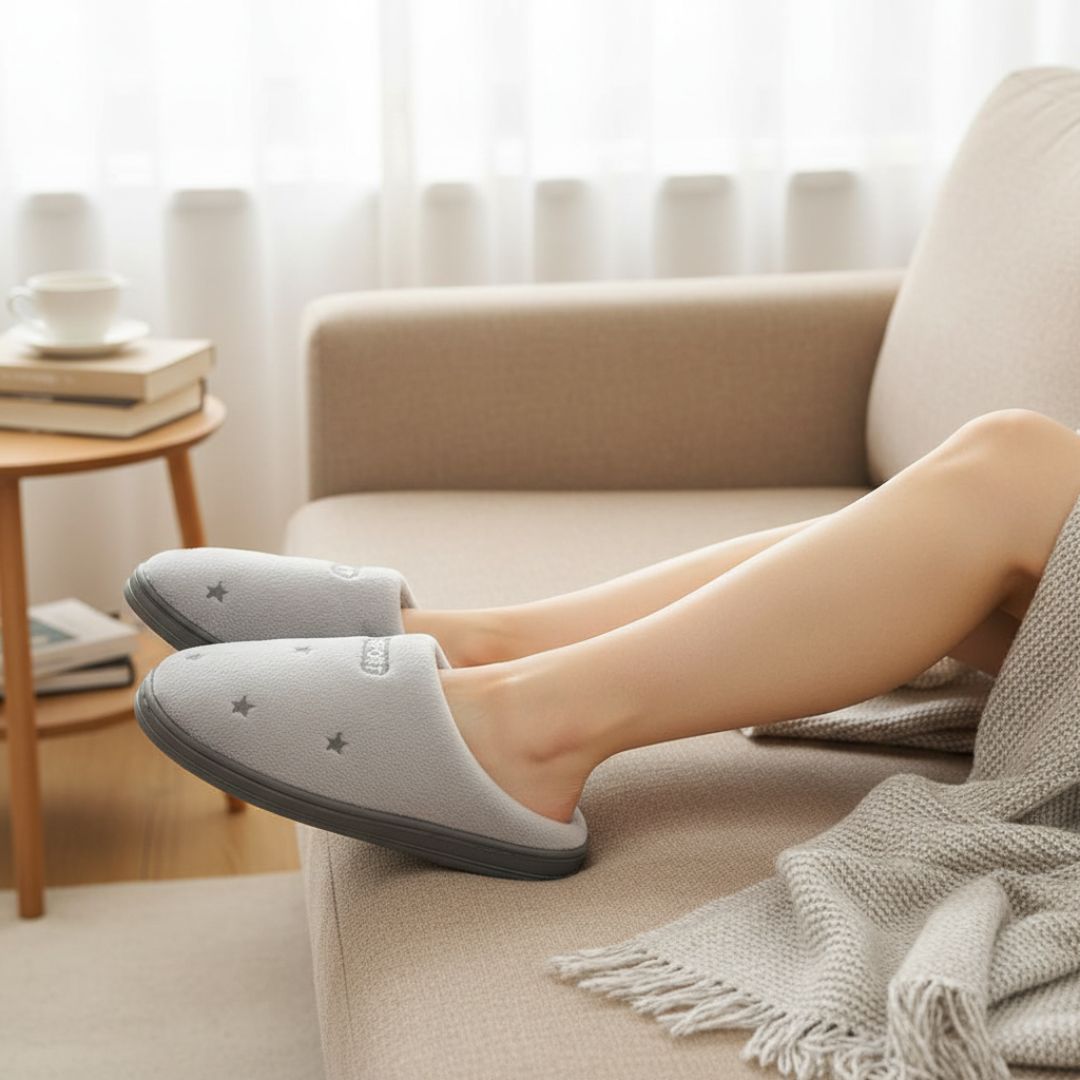 Pantufa Feminina Cinza Peluciada Inverno Quarto Mãe Confortável Presente Confort Antiderrapante - Imagem 3