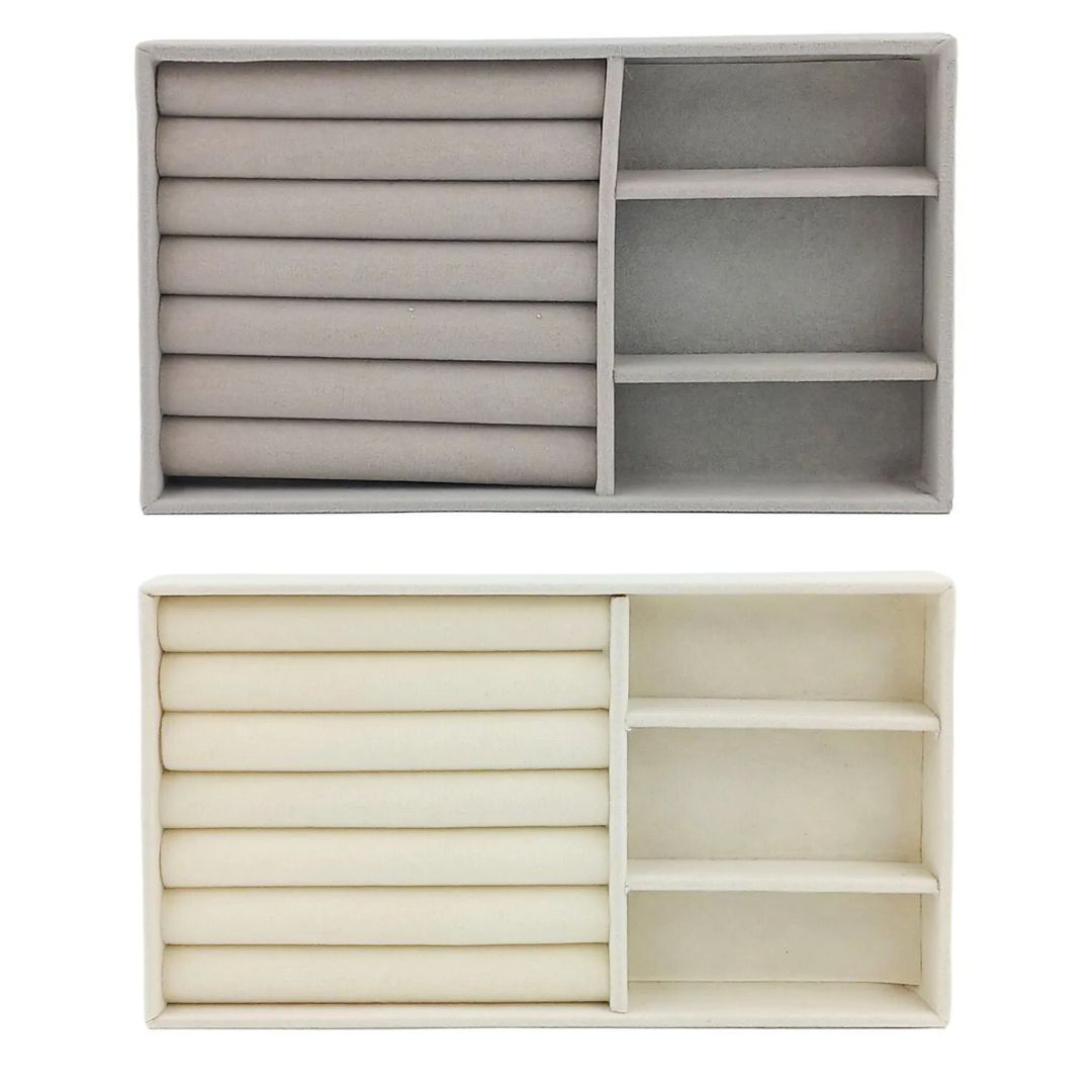 Caixa Organizadora Jóias Cinza Off White 4 Compartimentos