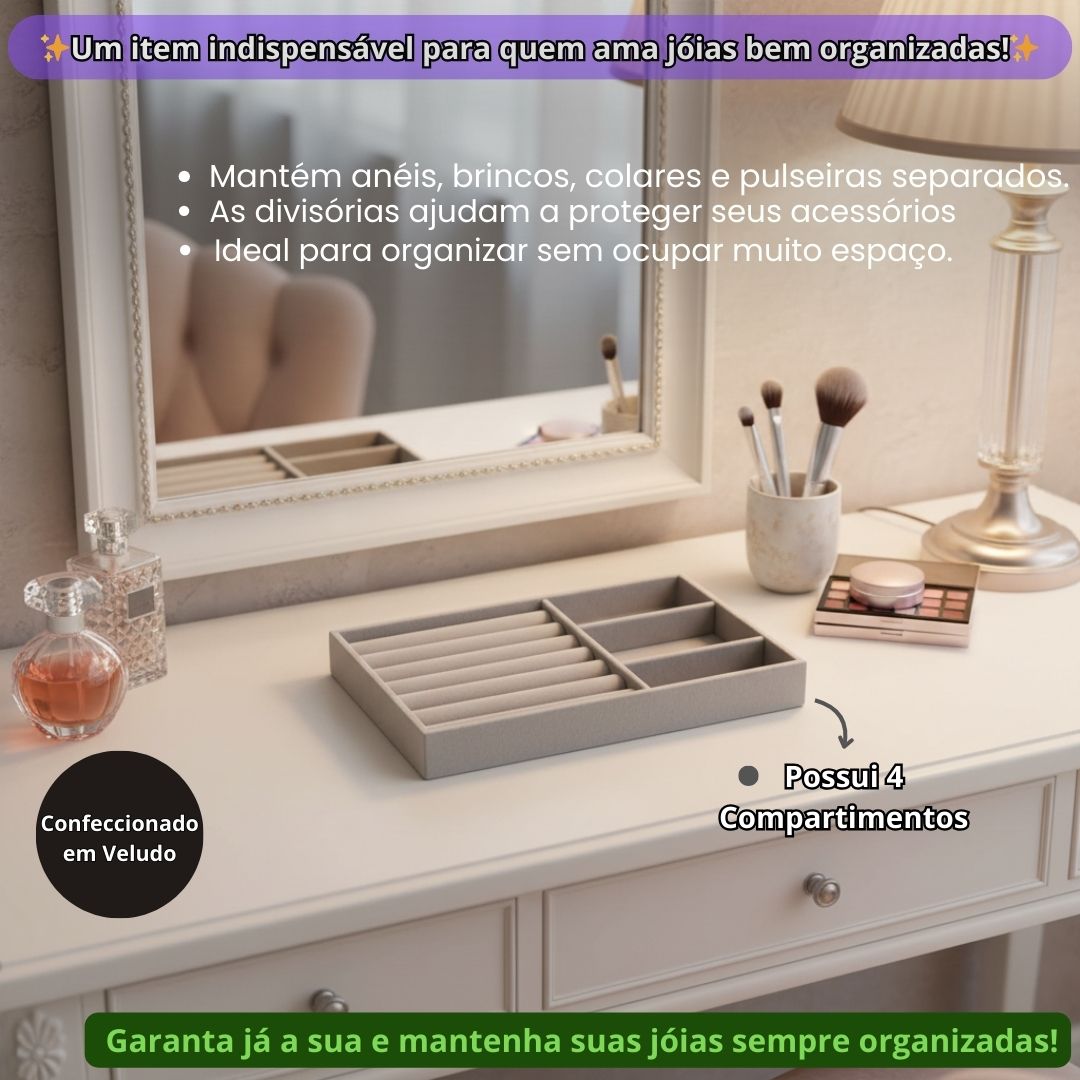 Caixa Organizadora Jóias Cinza Off White 4 Compartimentos - Imagem 3