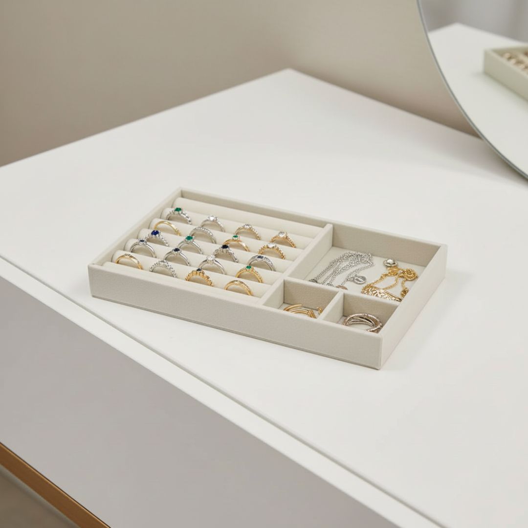 Caixa Organizadora Jóias Cinza Off White 4 Compartimentos - Imagem 8