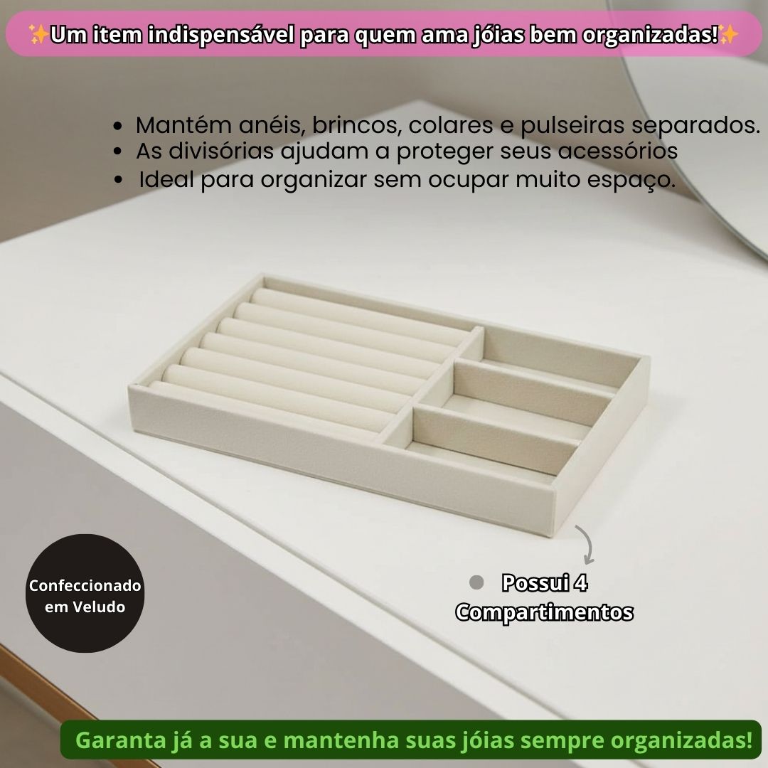 Caixa Organizadora Jóias Cinza Off White 4 Compartimentos - Imagem 7
