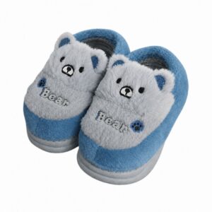 Pantufa Infantil Ursinho Azul Peluciada Menino Frio Quarto Inverno Antiderrapante Térmica